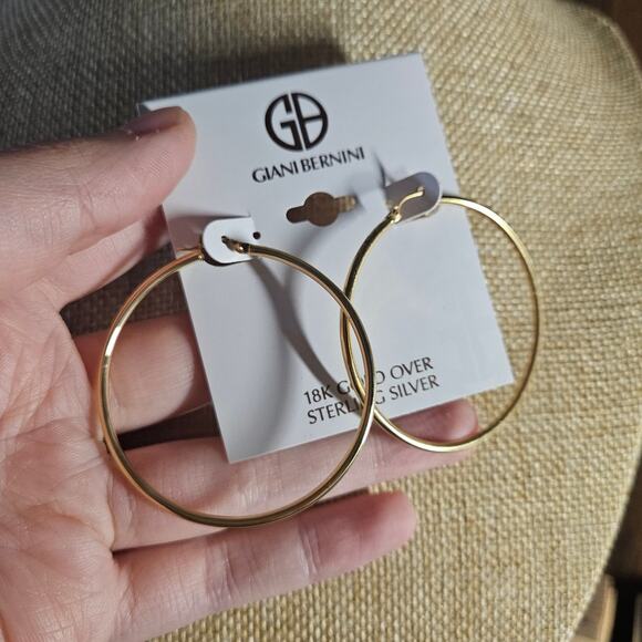 Giani Bernini Large Polished Hoop Earrings in 18k Gold Plated Sterling Silver - Picture 2 of 11